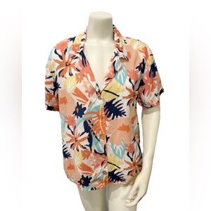 Roxy Women’s Hawaiian Shirt XL Tropical Floral Button Front Short Sleeve